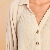 Womens Solid-Color Single-Breasted New Puff-Sleeve Dress