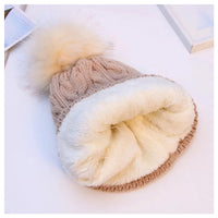 Plush double-layer woolen outdoor warm knitted hat