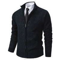 Fall Winter Men Fleece-lined Thickening Stand Collar Sweater Korean Style Casual Zipper Sweater Coat