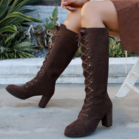 Womens Strappy Mid-Calf High-Heel Boots