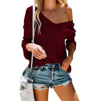 Women's V-neck Autumn And Winter New Long-sleeved Wool Top