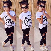 Girls' short sleeve long pants two piece set