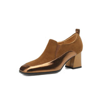 Womens Retro Black Square-Toe High Heels