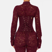 Fashionable Sexy Lace Hollow-Out Bodycon Jumpsuit Dress
