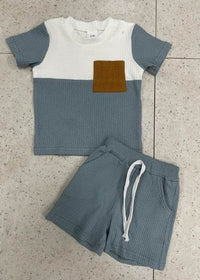 Color Matching Sunken Stripe Short Sleeve Suit
