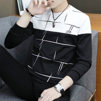 Men's Round-Neck Colorblock Stripe Long-Sleeve Sweatshirt