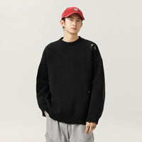 Retro Hollow-out Ripped Design Round Neck Sweater