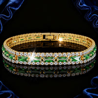 Mens And Womens Fashionable Full-diamond Green Zircon Bracelet Jewelry