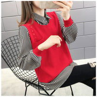 Fake Two-piece Women's Long-sleeved Shirt Collar Knitted Sweater