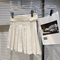 Square Rhinestone Waistband Design Anti Glare Pleated Skirt