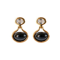 18K Gold-plated Copper Earrings With Black Onyx And Diamonds