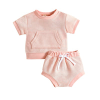 Summer New Short Sleeve Large Pocket Sweatshirt Shorts Suit