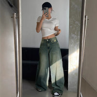Water-washed Blue Wide-leg Extra-long Floor-length Jeans