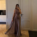 Pleated Ribbon Satin Evening Dress