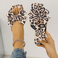 Women's Bow Leopard Print Square Toe Sandals