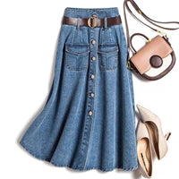 Pleated Skirt High Waist Slimming Sense Of Design Casual Denim Skirt