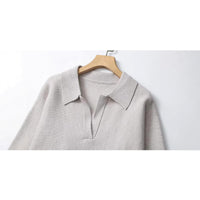 Winter Batwing Sleeve Polo Shirt V-neck Long Sleeve Wool Blended Sweater For Women
