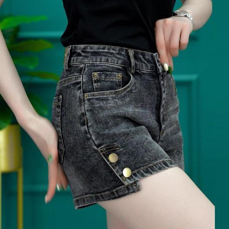 High Waist Denim Shorts Slimming Versatile Loose Word Outerwear Hot Pants Trendy