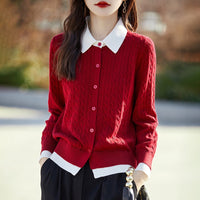 Women's Contrast Color Fashion Slim-fit Cashmere Lapel Sweater
