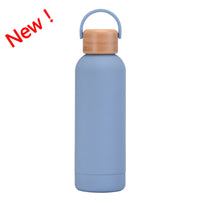 500ml Small Mouth Vacuum Cup Portable Handle Bamboo Wood Cover Water Cup Water Bottle