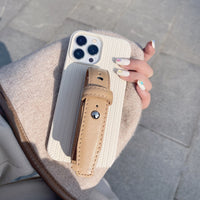 High Luxury Milk Apricot Twist Leather Wristband Phone Case