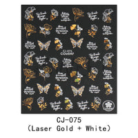 3D Adhesive Nail Sticker Laser Golden Maple Leaf Letter Fan