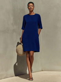 Round-neck Dress With Rolled-up Cuffs