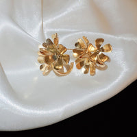 Vintage Flower Tassel Metallic Stud Earrings, Luxury Elegant Ear Jewelry