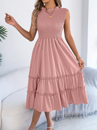 Casual Sleeveless Ruched Waistline Flounce Maxi Dress
