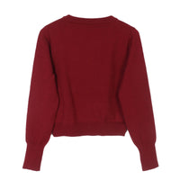 Loose Thin Purplish Red Single-breasted Knitted Cardigan Coat For Women