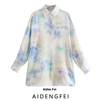 European And American New Women's Clothes Loose Fashion Tie-dyed Silk Satin Texture Casual Shirt