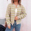 Striped Contrast Color Knitted Cardigan Simple Commute Round Neck Sweater
