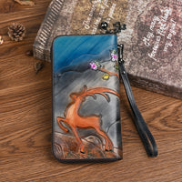First Layer Cowhide Wallet Long Zip Wallet