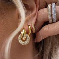 Fashionable Light-luxury Fully Diamond-encrusted Copper-plated Oval Earrings For Women