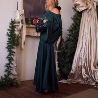 Womens Solid-Color Crew-Neck Long-Sleeve Top Sheath Maxi Skirt