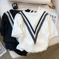 Striped T-shirt Contrast Color Jacquard Loose-fitting Sweater