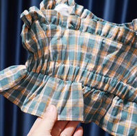 Girls' Short Summer Plaid Suspender Top Mid Skirt Suit For Women