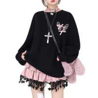 Sweet Cool Bow Bandage Heavy Industry Round Neck Loose Sweatshirt Autumn