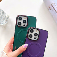 Plain Leather Phone Case Magnetic Suction Contrast Color Protective Cover