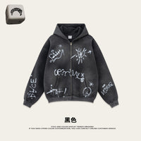 Retro High-grade Graffiti Long-sleeved Knitted Cardigan