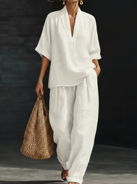 Women's Casual Simple Linen Two-Piece Set