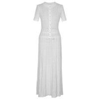 Hollow-out Waist-Cinching Elegant Polka-Dot Dress For Women