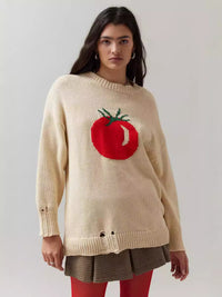 Women's Round Neck Sweater Loose-fitting Long Sleeve Sweater