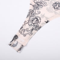 Women's See-through Gauze Screen Printing Bottoming Jumpsuit