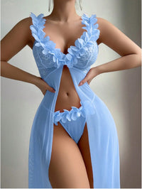 Sexy Slit See-through Suspender Skirt Long Skirt T Back Sexy Nightdress Two-piece Set