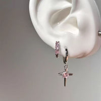 S925 Sterling Silver Zircon Cross Asterism Ear Clip