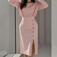 Womens Slim Elegant Formal Dress Maxi Skirt Solid-color Slit Workwear Dress