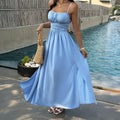 Resort-style Solid-color Strap Long Waist-Cinching Dress For Women
