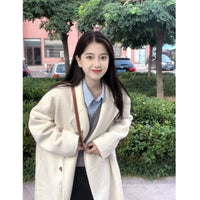 Design Sense Oatmeal Color Small Woolen Overcoat Women's Coat