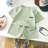 Children's Casual Suit Loose Casual Men's And Women's Short-sleeved Children's Waffle